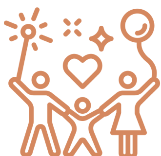 Illustration of a happy family with decorative stars and heart.