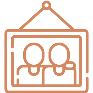 Icon of a framed photo with two people hanging on a wall.